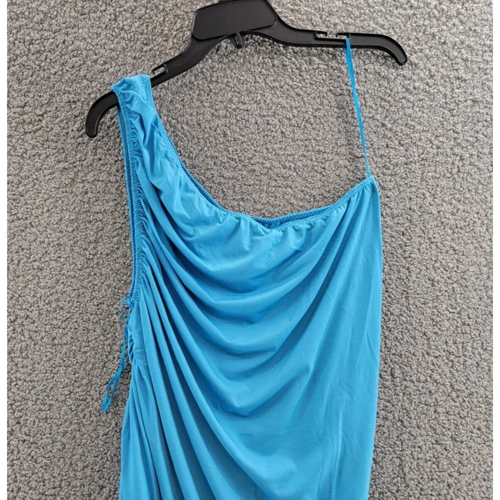 Steve Madden Ayana Dress Women's L Atlantic Blue One Shoulder Neckline Pull On~ - Picture 2 of 14